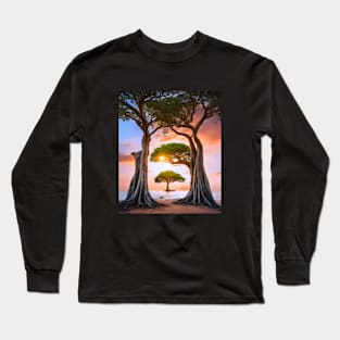 Layered Surreal Banyan Tree Sunset Long Sleeve T-Shirt
